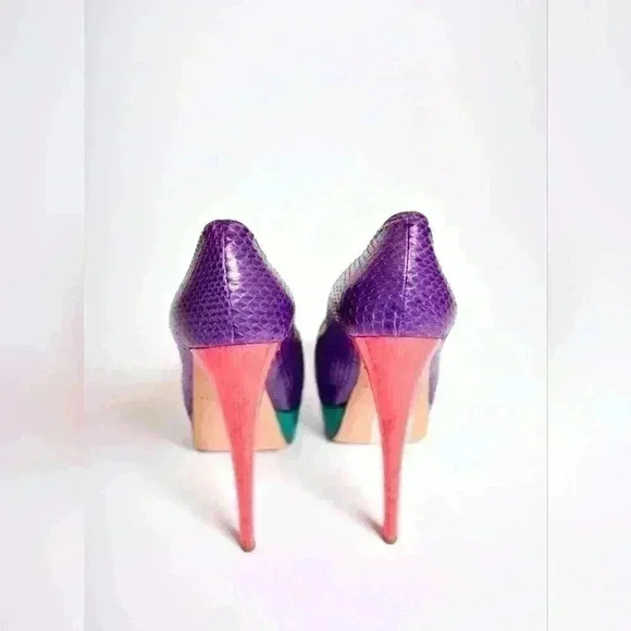Insane BRIAN ATWOOD Purple Green Coral Watersnake  Miami 6" Pumps 38/39 Italy - Picture 3 of 6
